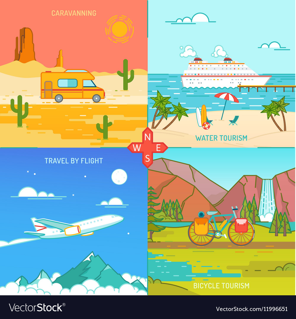 Caravaning bicycle and water tourism icons