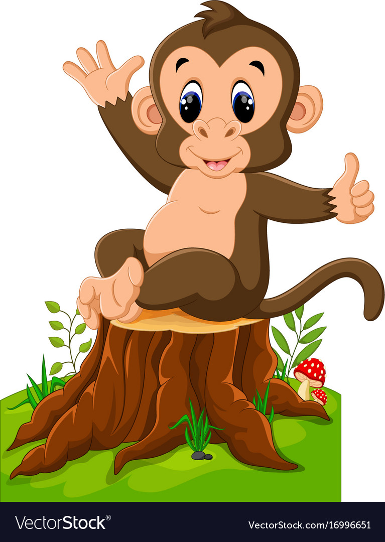 Cartoon monkey playing in the forest Royalty Free Vector