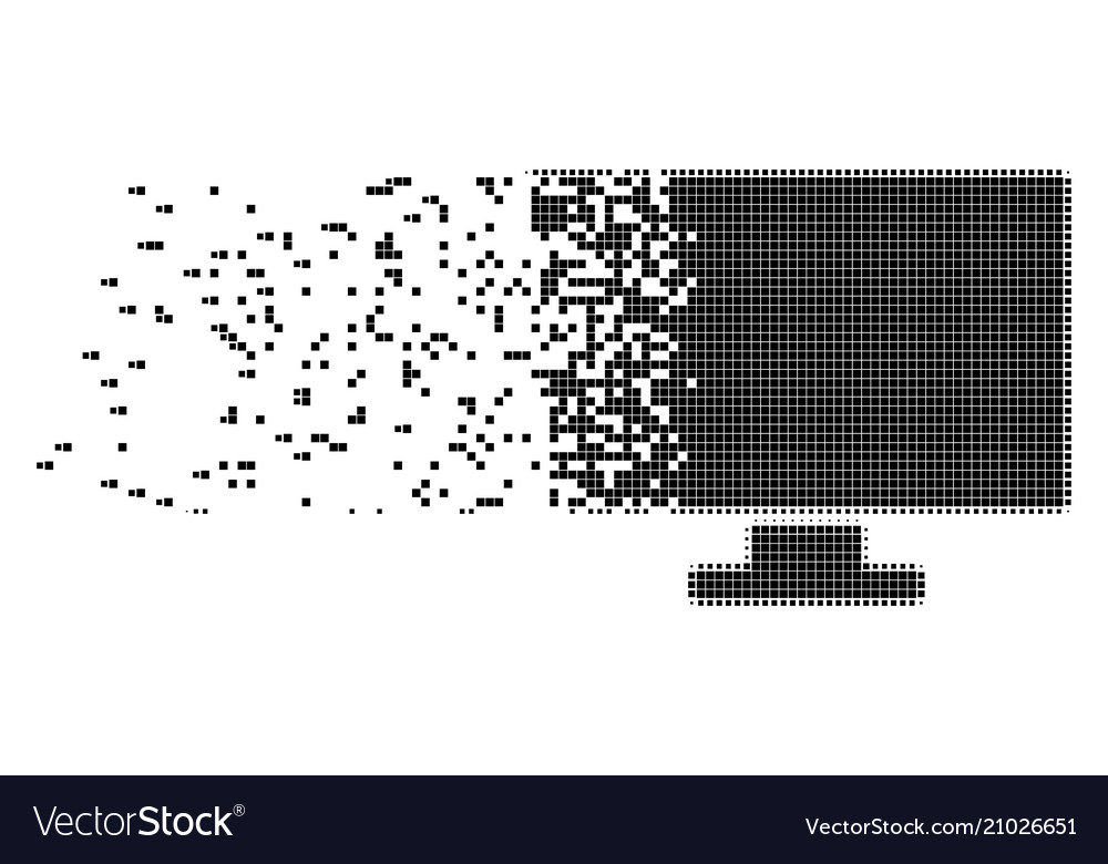 Computer display disintegrating pixel icon vector image Computer display disintegrating pixel icon