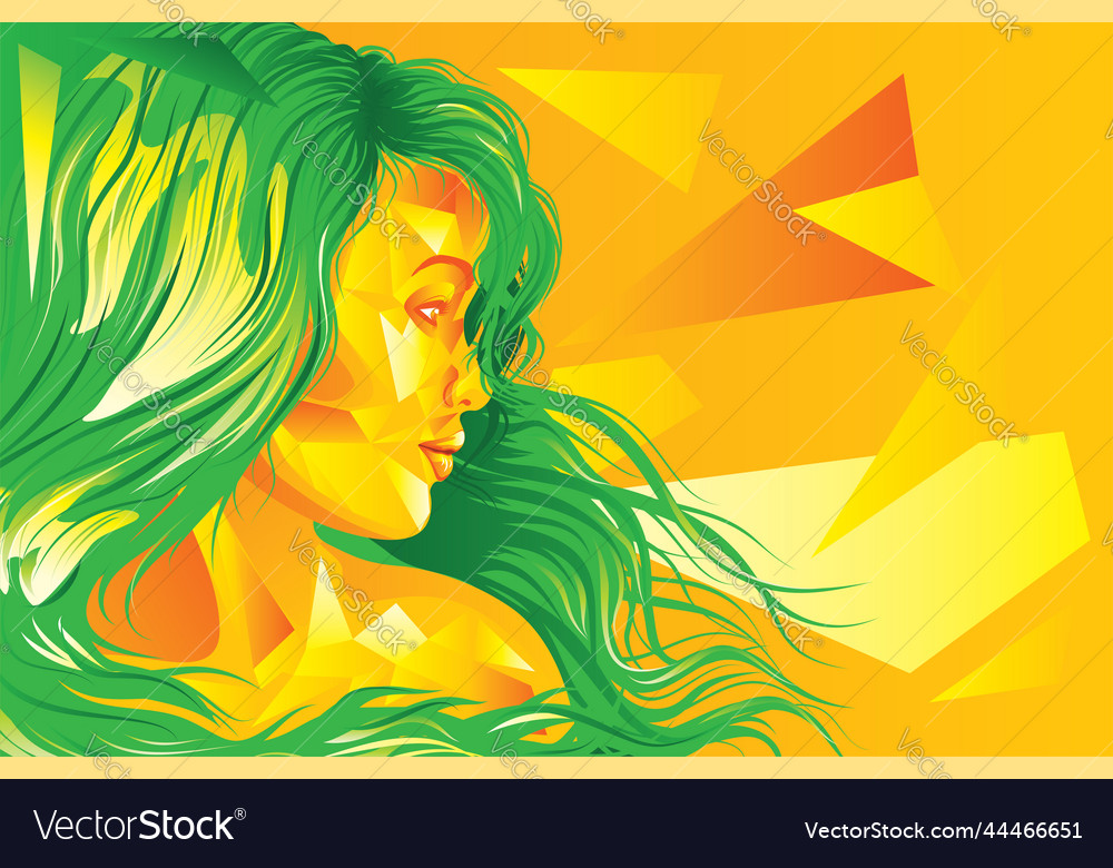 Geometric yellow girl with green hair