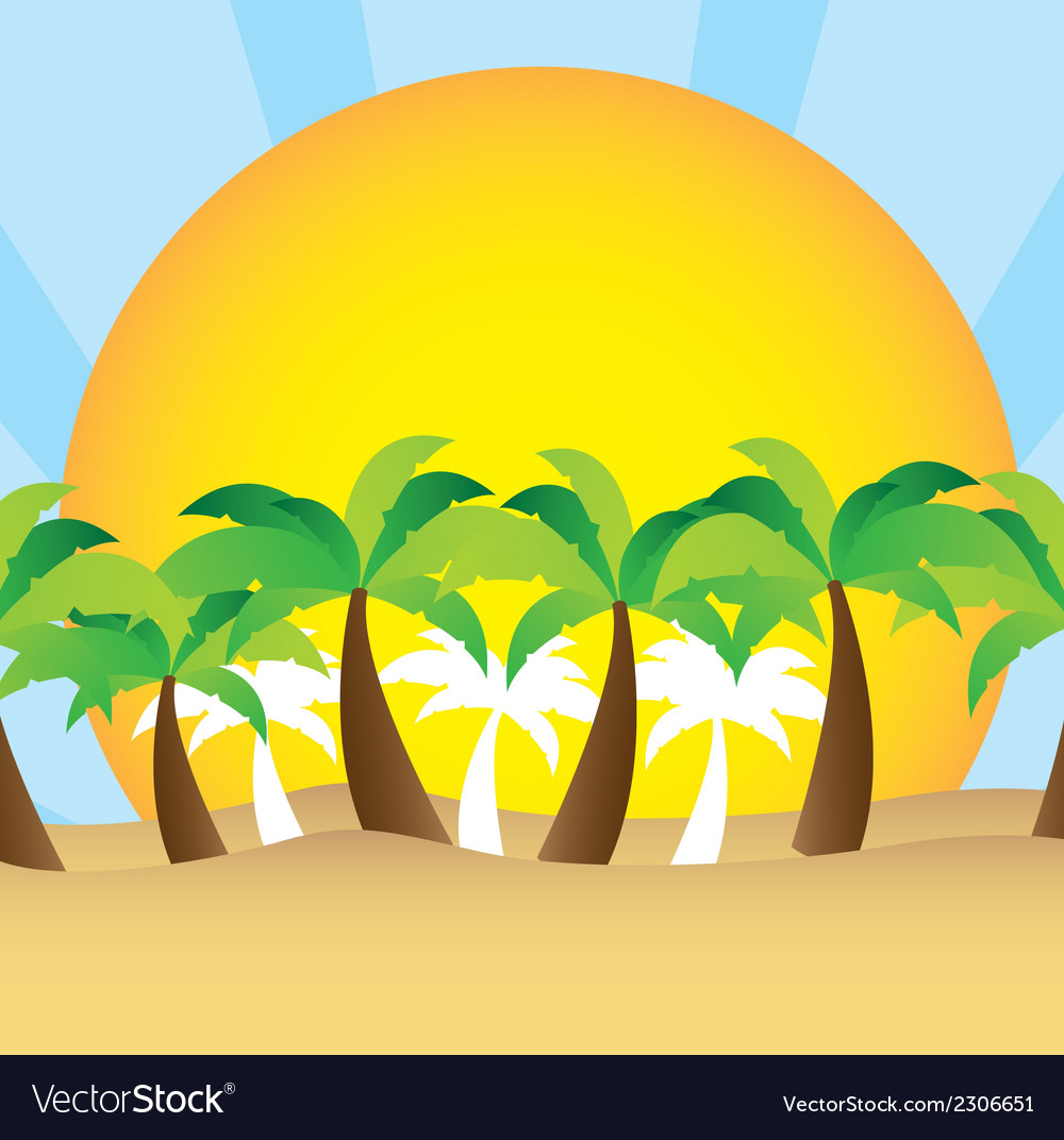 Palm tree and sun over sand