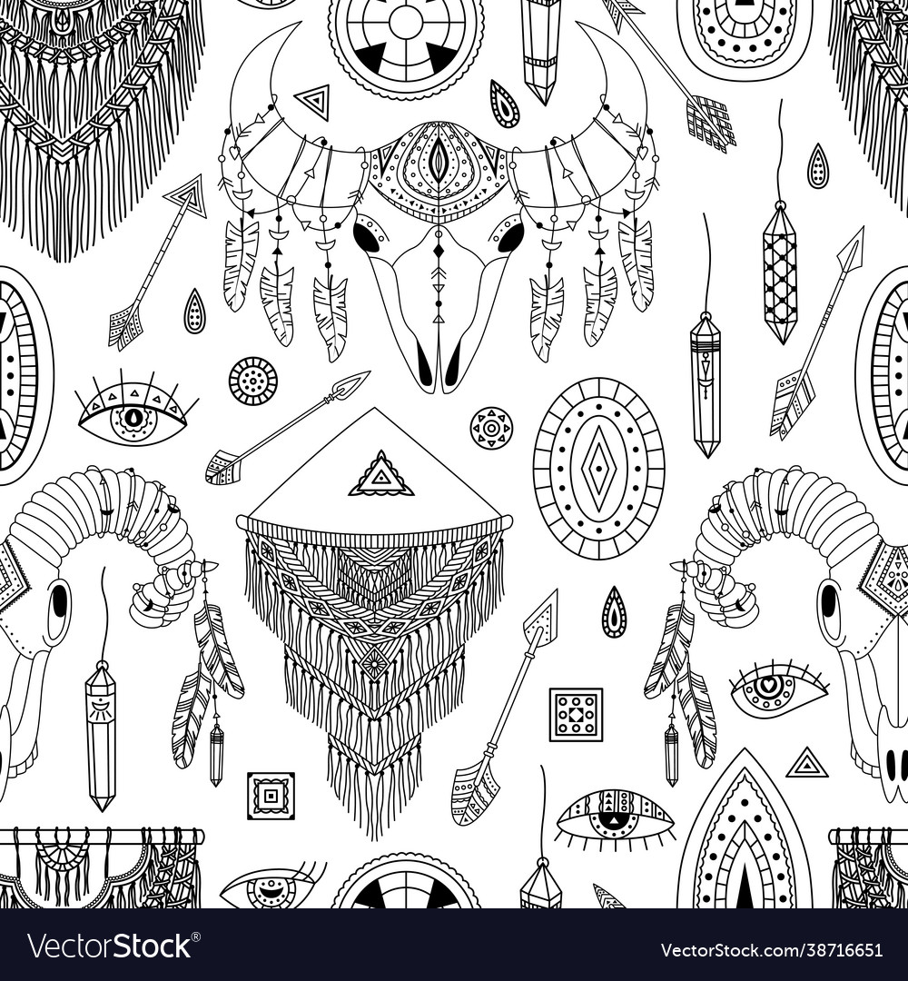 Seamless pattern with boho bohemian background