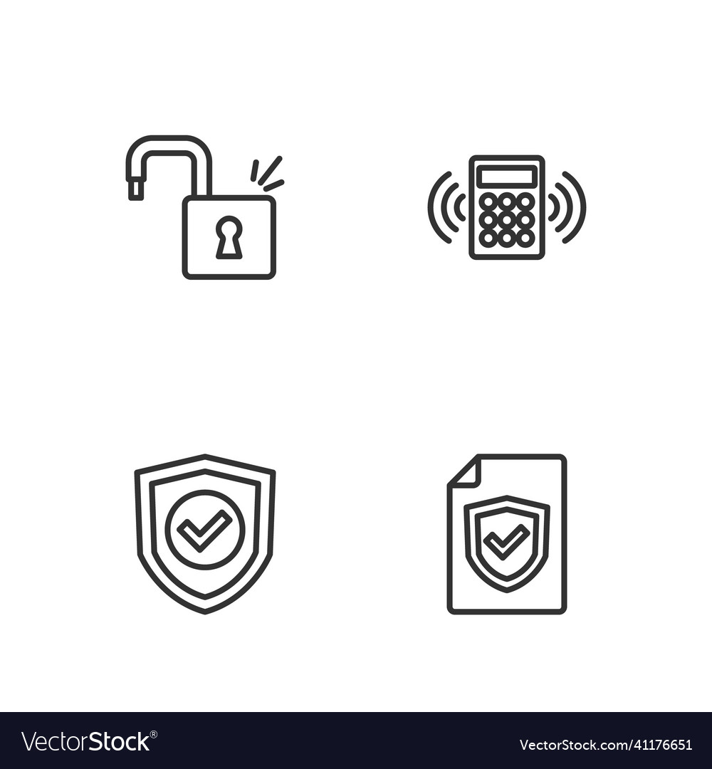 Set line contract with shield check mark vector image Set line contract with shield check mark