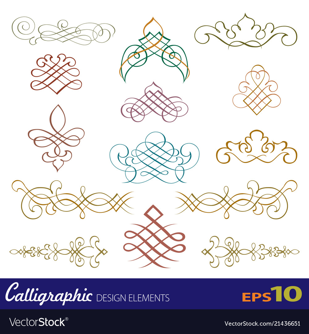 Set of calligraphic design elements vector image Set of calligraphic design elements