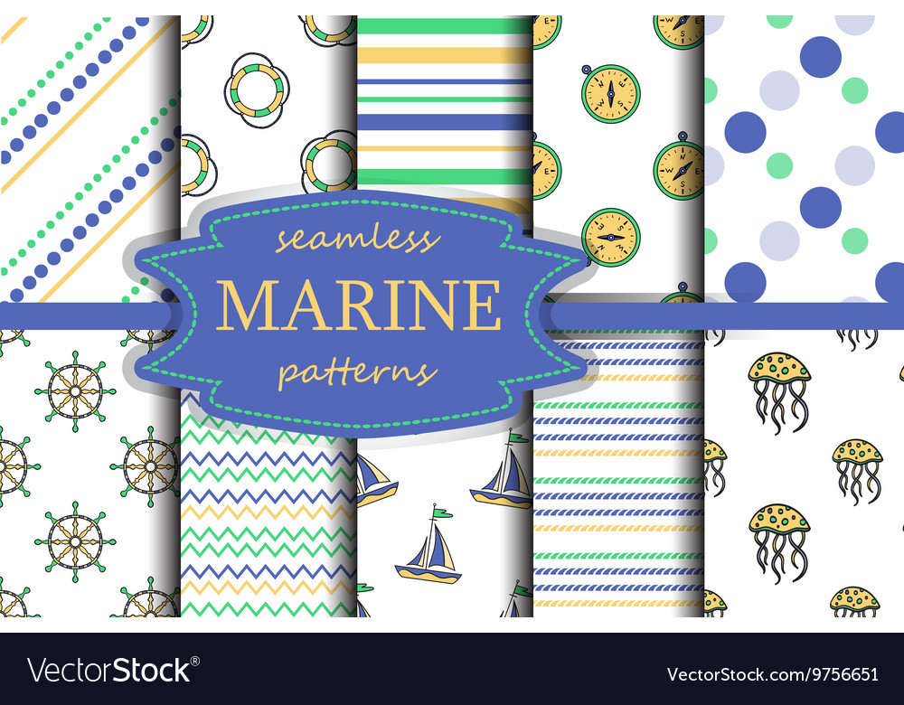 Set of sea and nautical seamless backgrounds