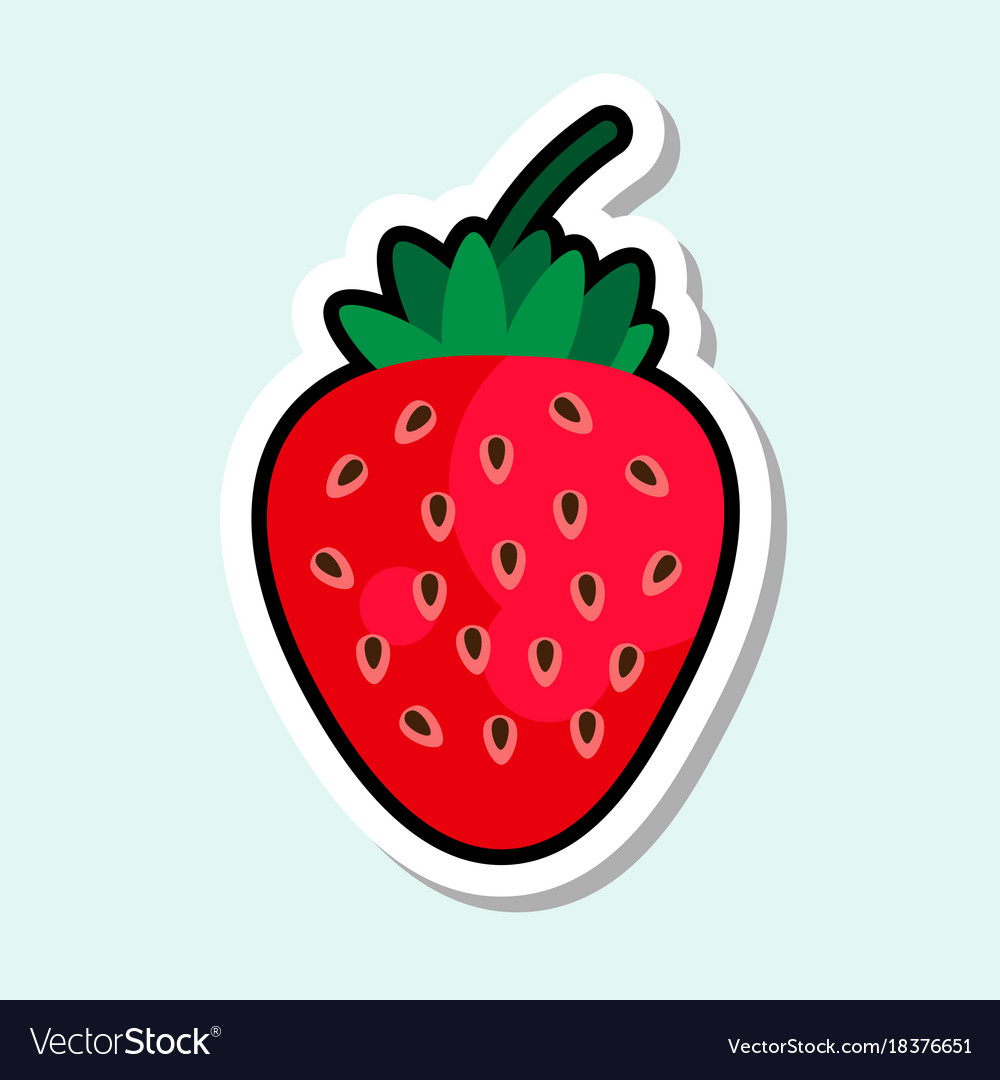 Strawberry sticker on blue background colorful