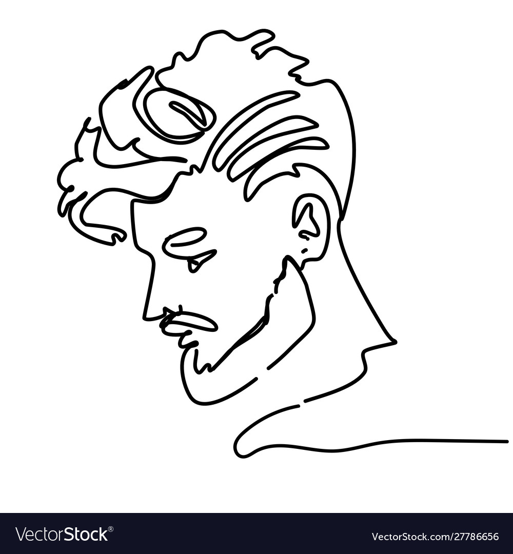 Continuous line young man portrait sketch