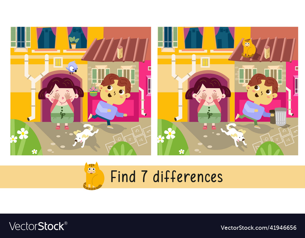 Cute kids characters play hide and seek find 7 Vector Image