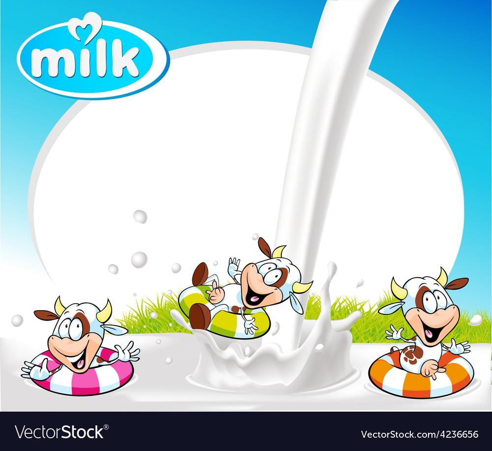Frame With Milk Splash Funny Cow Swimming And Vector Image