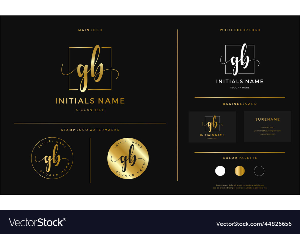 Golden initial gb letter g b handwriting logo Vector Image