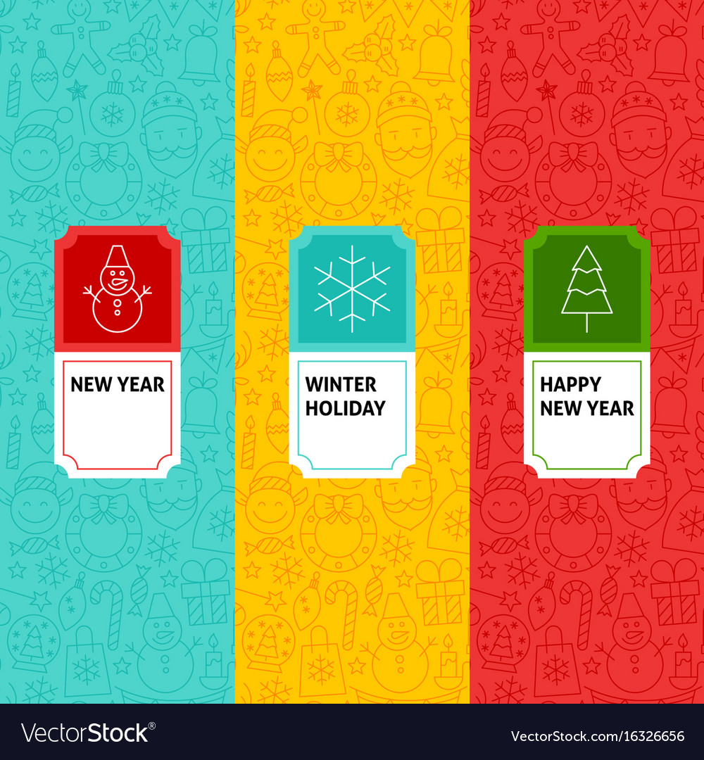 Line new year patterns set