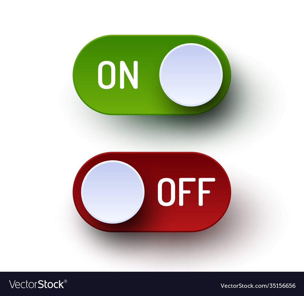 On and off toggle switch realistic buttons set Vector Image