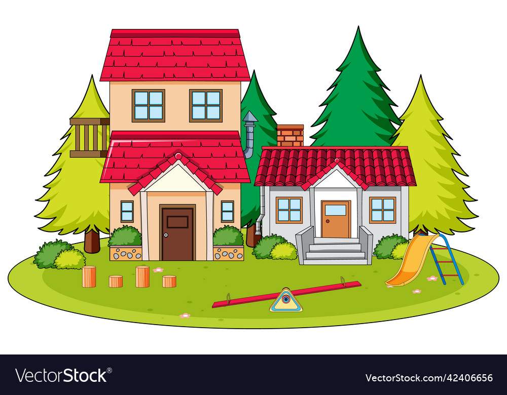 scene-with-houses-and-garden-royalty-free-vector-image
