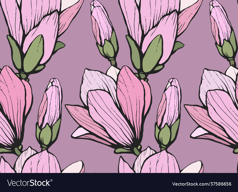 Seamless pattern with hand drawn magnolia flower