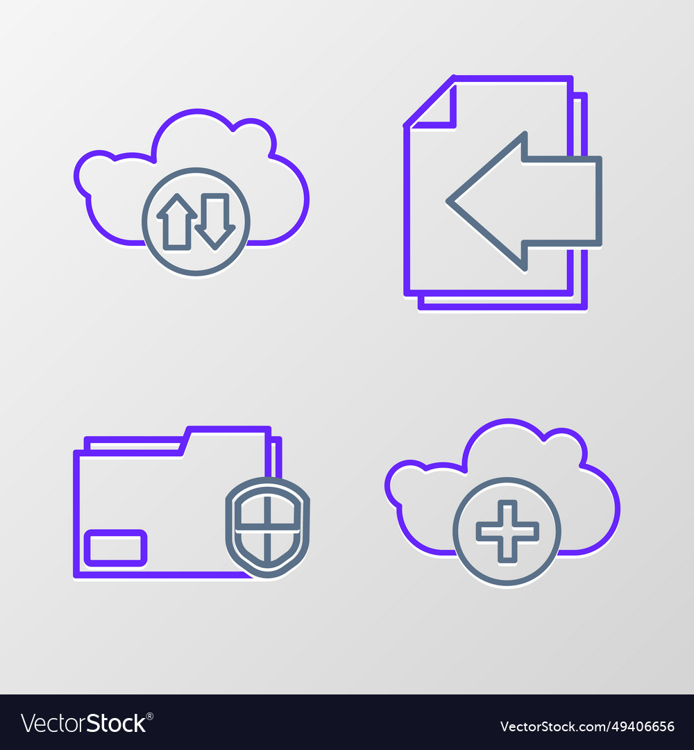 Set line add cloud document folder protection vector image Set line add cloud document folder protection