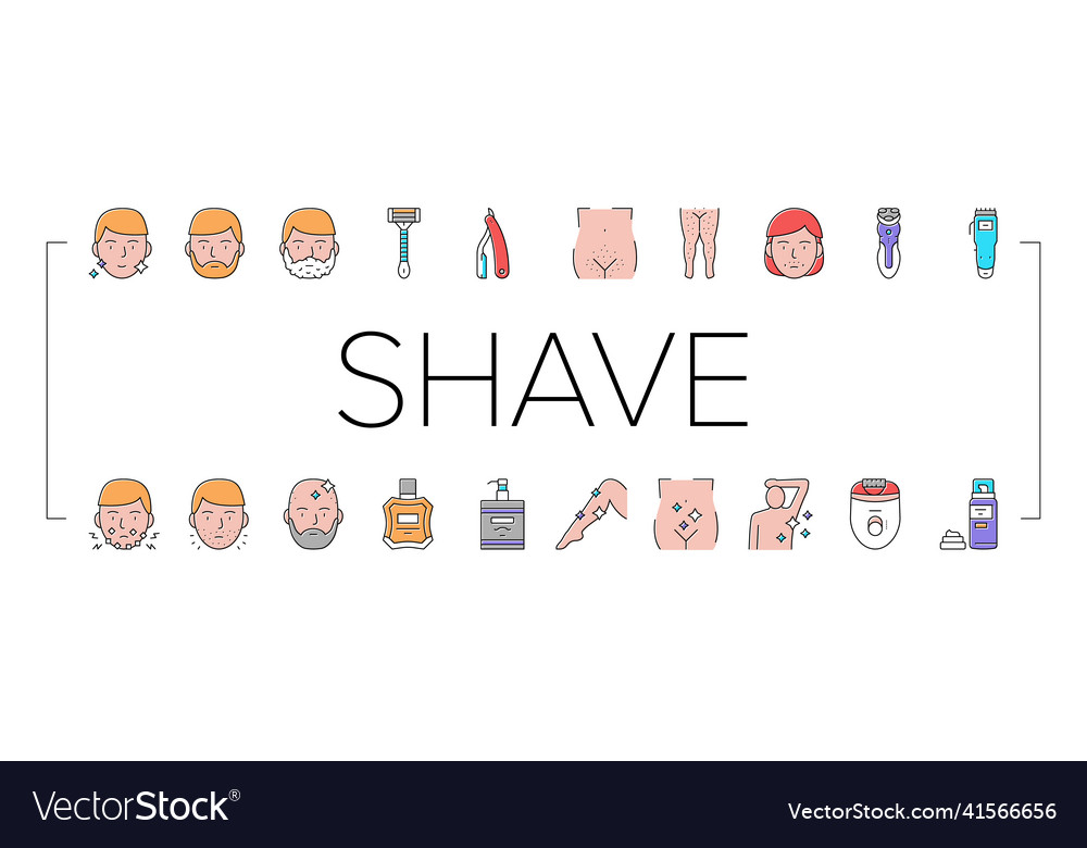 Shave treat accessory collection icons set