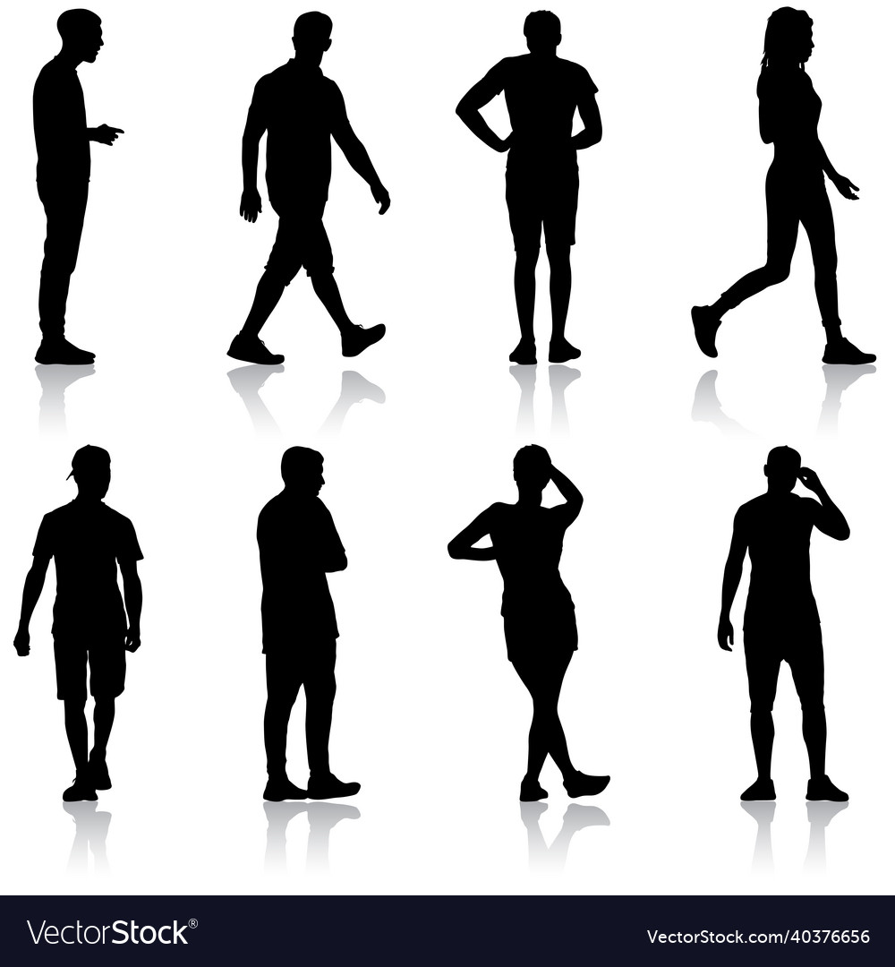 Silhouette group of people standing on white