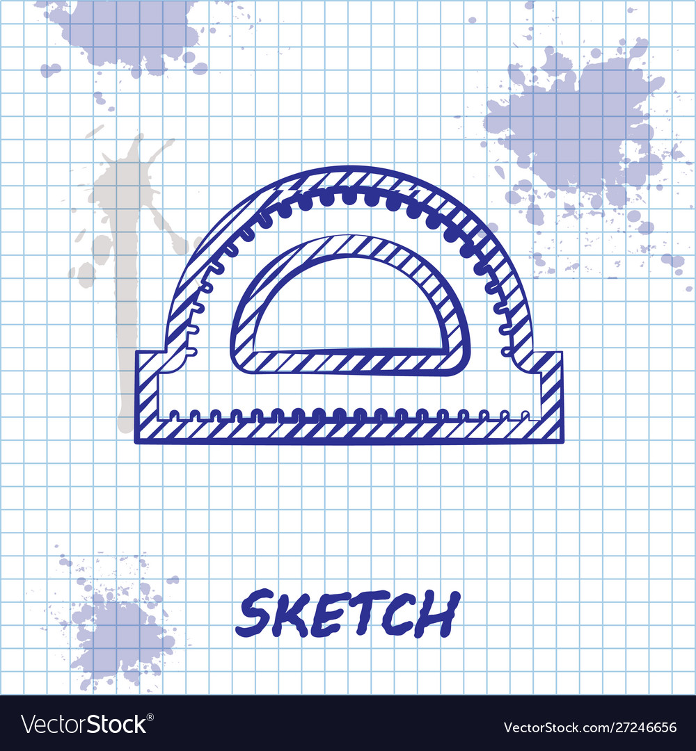 Sketch line protractor grid for measuring degrees vector image Sketch line protractor grid for measuring degrees