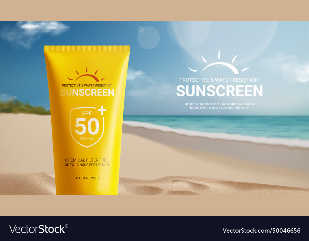 Sunscreen ad banner template Royalty Free Vector Image