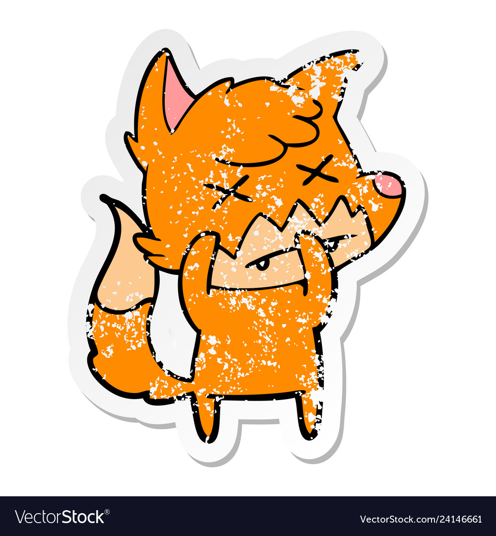 Distressed sticker of a cartoon dead fox Vector Image