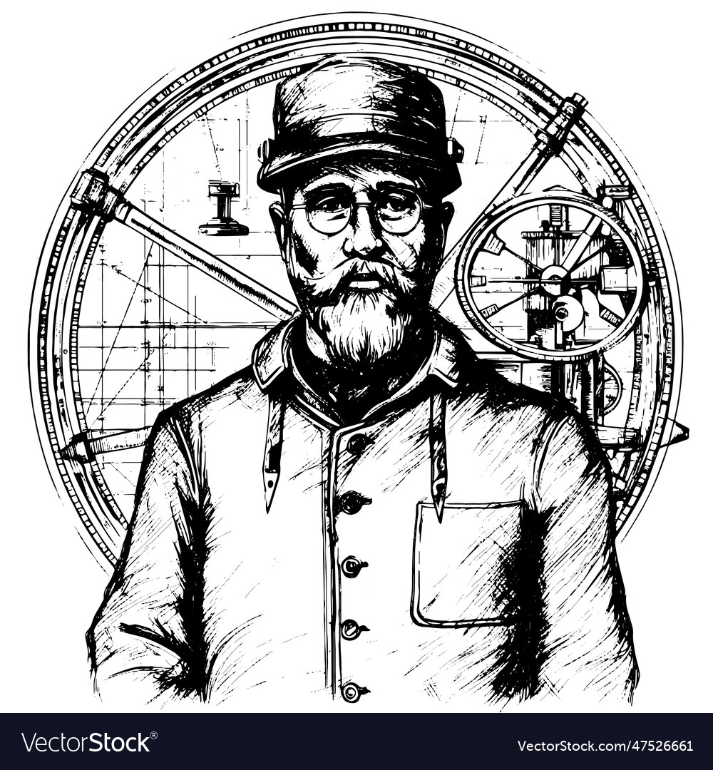 Engineer Drawing Isolated Hand Drawn Object Vector Image