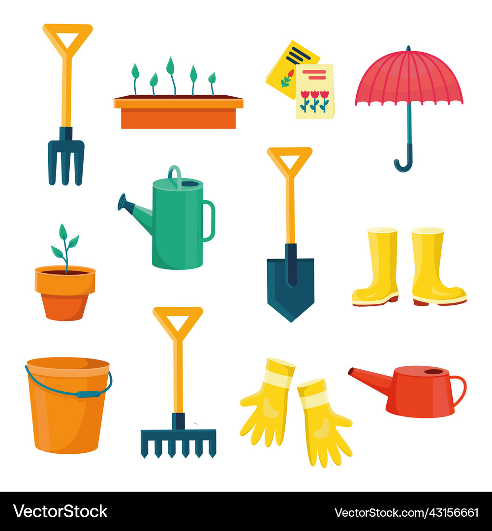 Gardeners equipment set of objects Royalty Free Vector Image