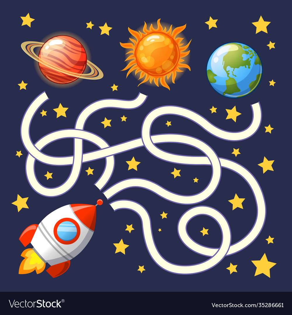 Help rocket find path to earth labyrinth maze vector image Help rocket find path to earth labyrinth maze