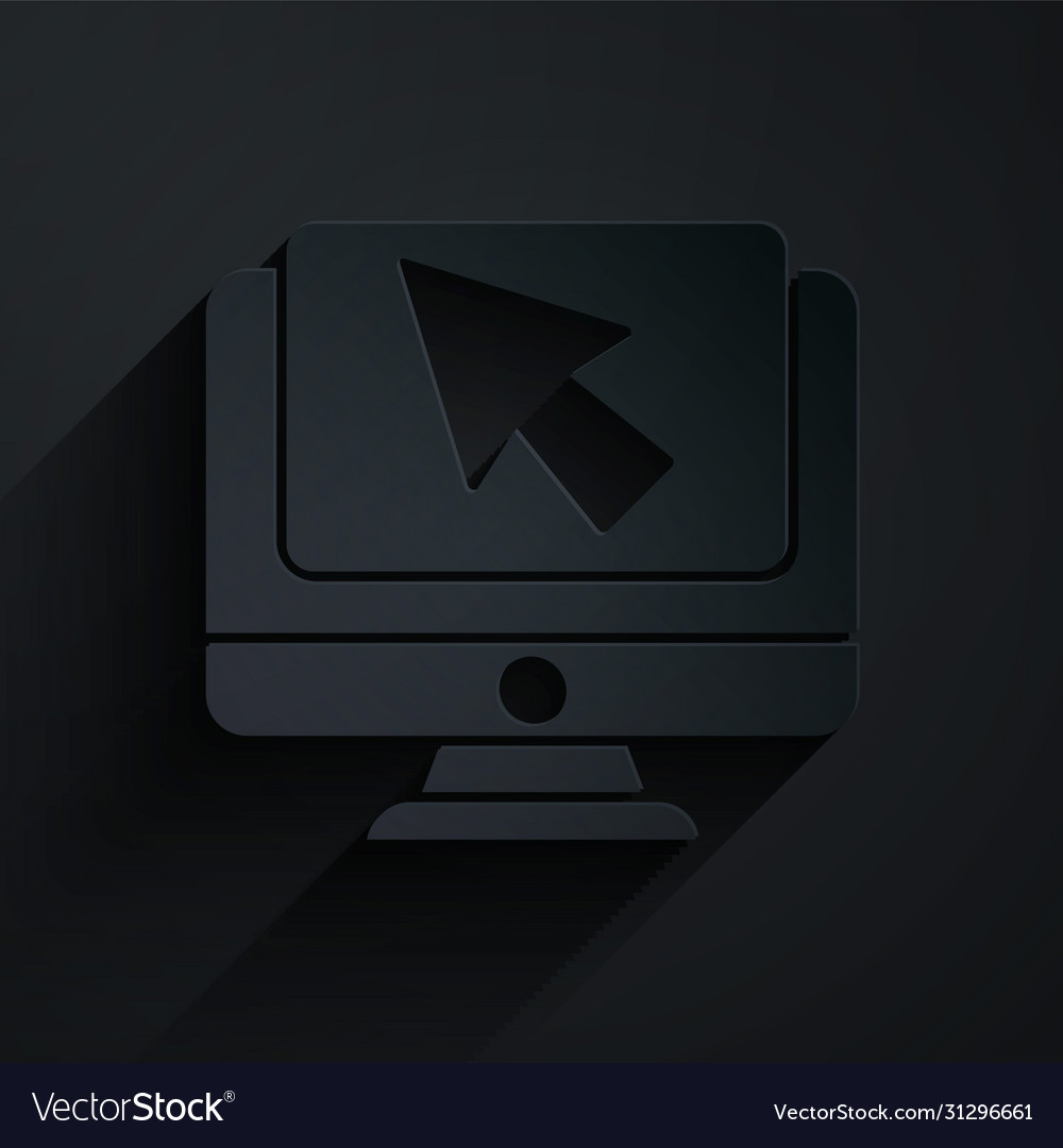 Paper cut computer monitor and cursor icon vector image Paper cut computer monitor and cursor icon