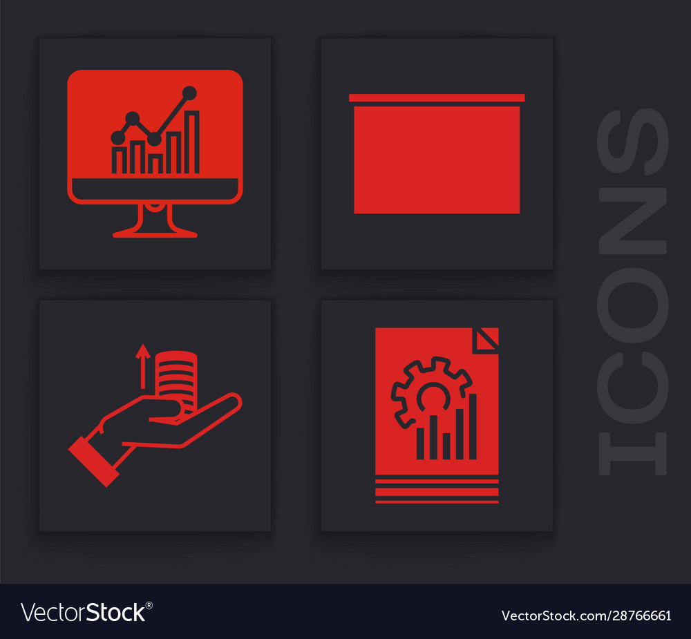 Set document with graph chart computer monitor vector image Set document with graph chart computer monitor