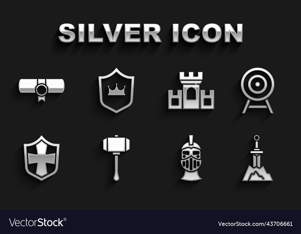 Set hammer target with arrow sword in the stone vector image Set hammer target with arrow sword in the stone