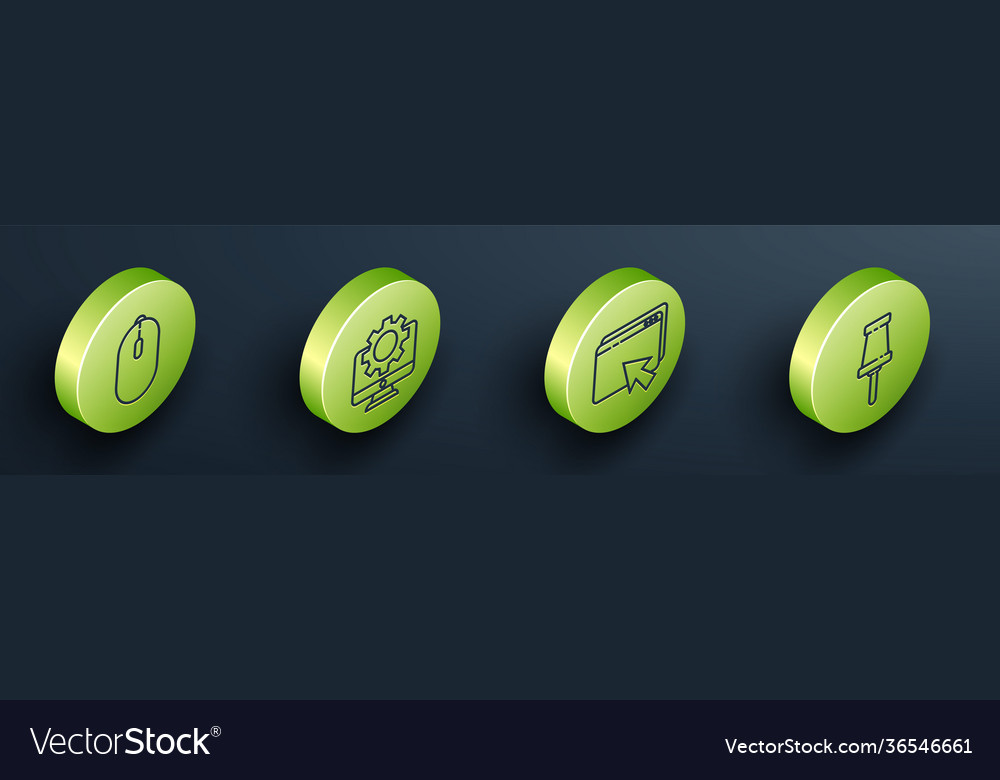 Set isometric computer mouse monitor vector image Set isometric computer mouse monitor
