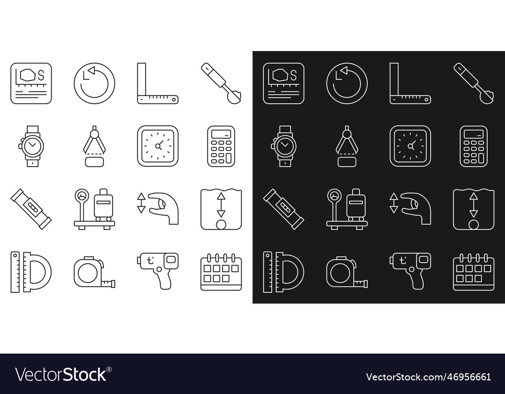 Set line calendar depth measurement calculator vector image Set line calendar depth measurement calculator