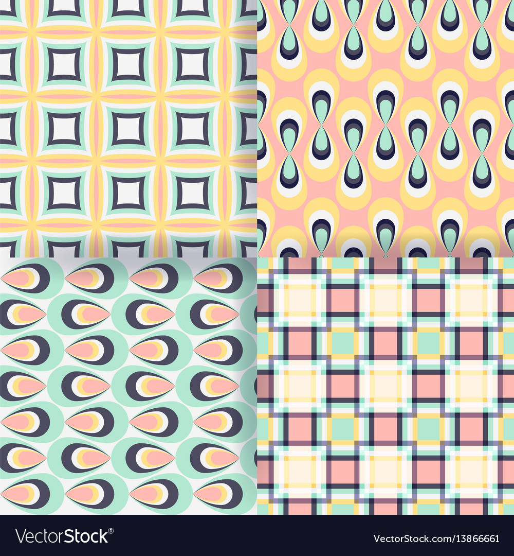 Set of 4 seamless pattern simple geometric vector image Set of 4 seamless pattern simple geometric