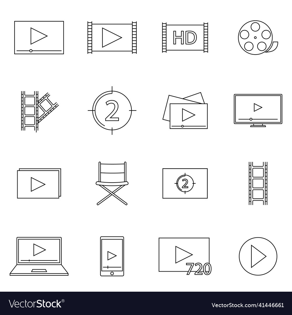 Set of simple video content related line art