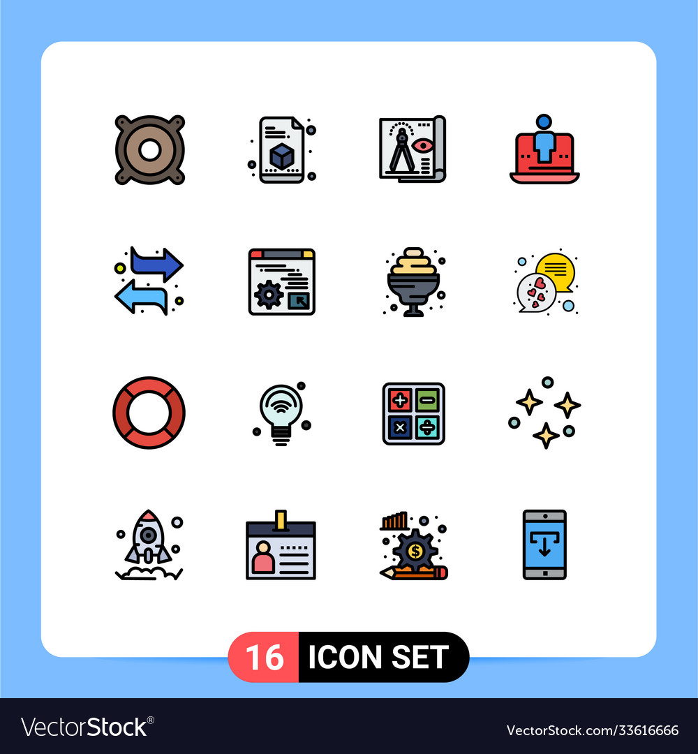 16 universal flat color filled lines set for web