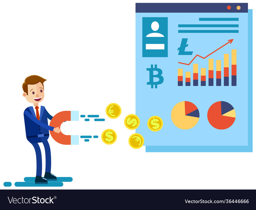Cryptocurrency and blockchain composition with man vector image Cryptocurrency and blockchain composition with man