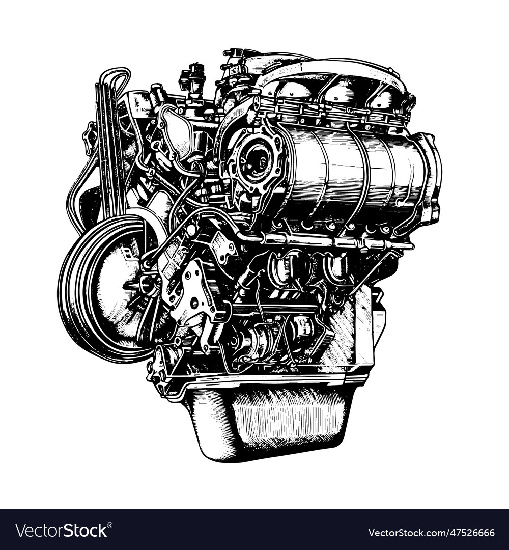 Engine drawing isolated hand drawn object Vector Image