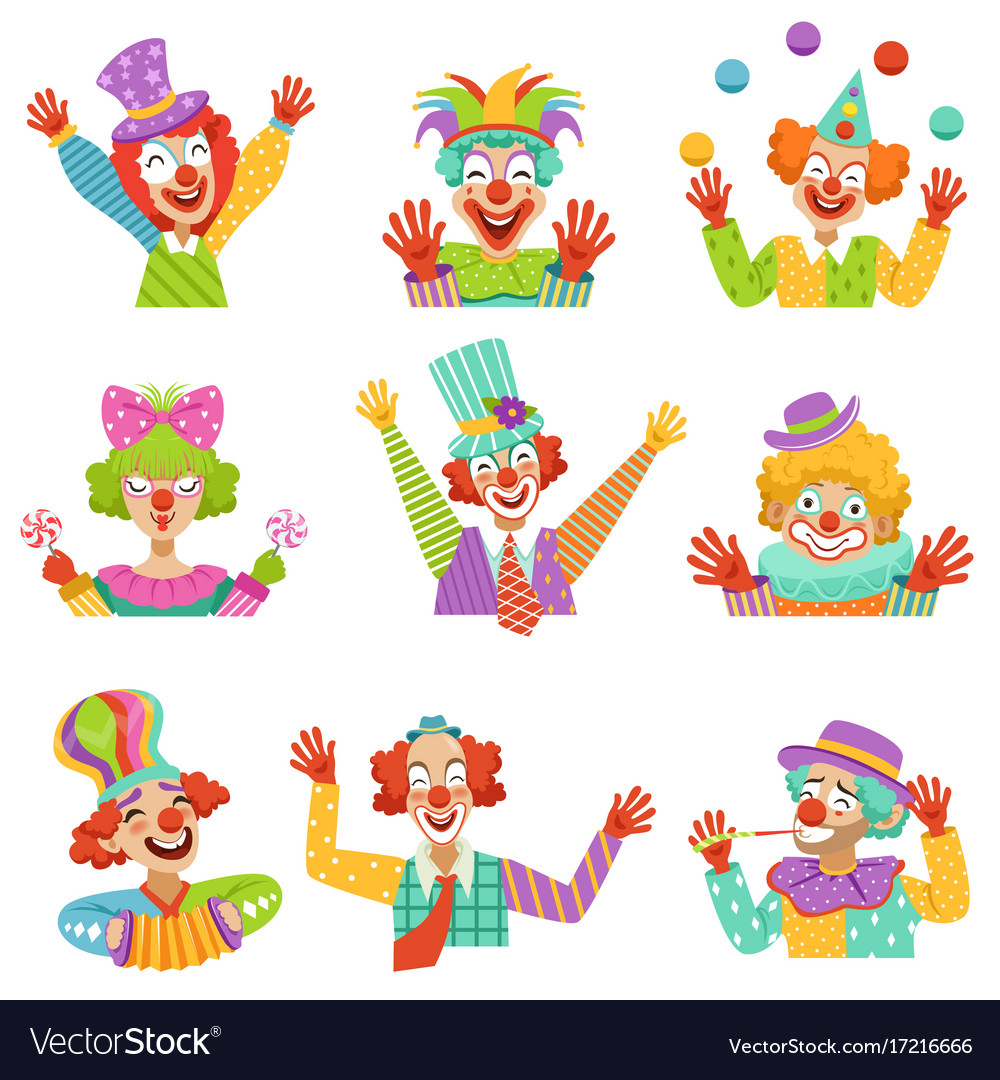 Happy Cartoon Friendly Clowns Character Colorful Vector Image