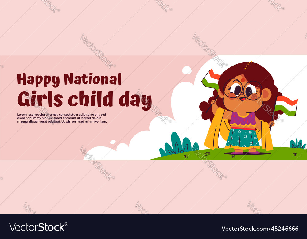 Glückliche nationale Mädchen Kind Tag horizontale Banner vector image Glückliche nationale Mädchen Kind Tag horizontale Banner