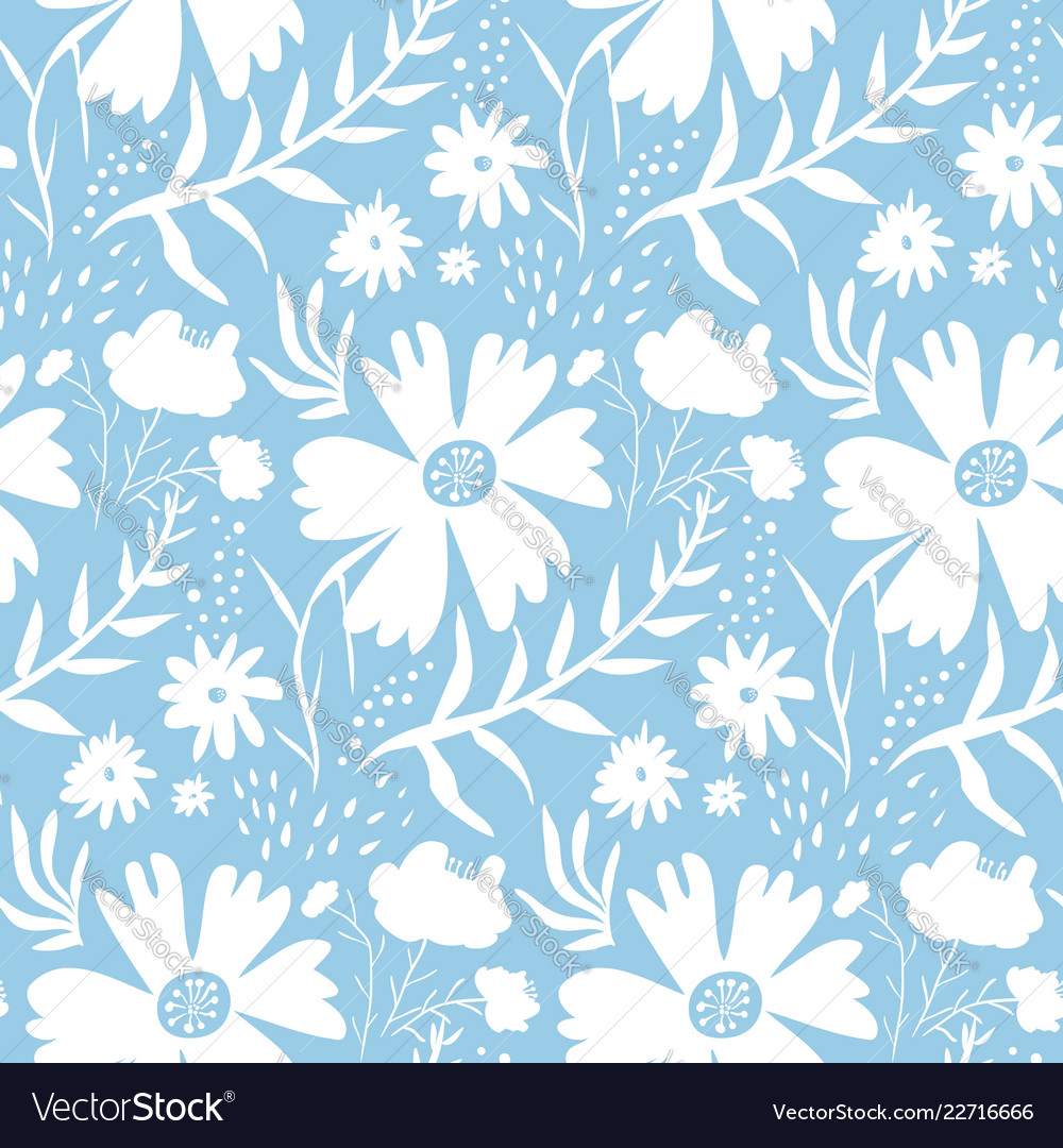 White Floral Pattern on Blue