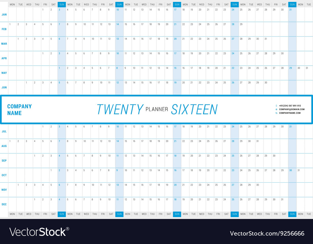 yearly wall calendar planner template for 2016 vector image