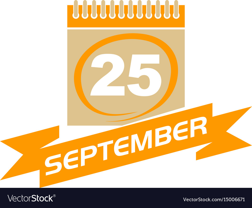 25 september calendar with ribbon Royalty Free Vector Image