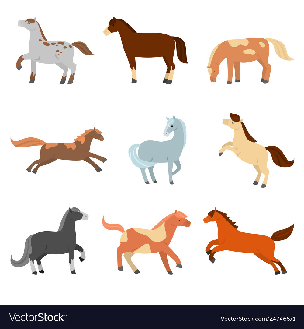 A set cute cartoon horses different Royalty Free Vector