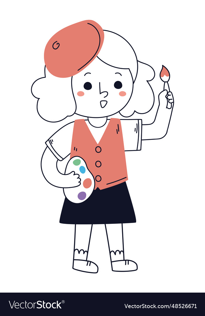 Artistic girl with paintbrush doodle icon