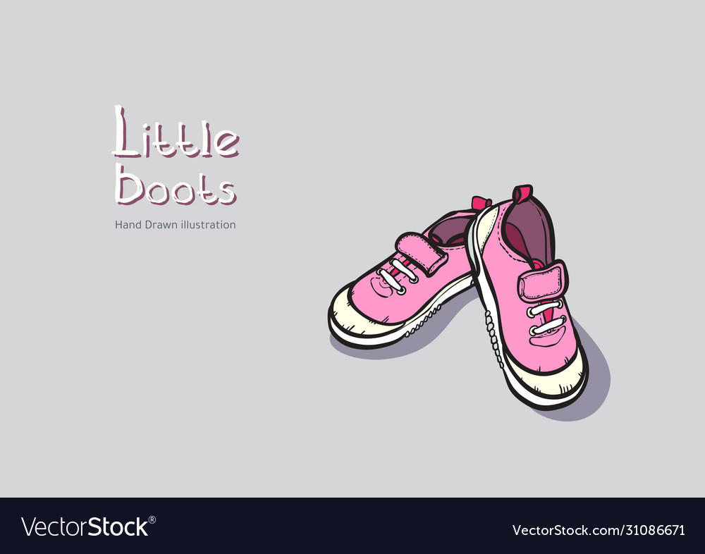 Children pink boots in hand drawn graphic vector image Children pink boots in hand drawn graphic