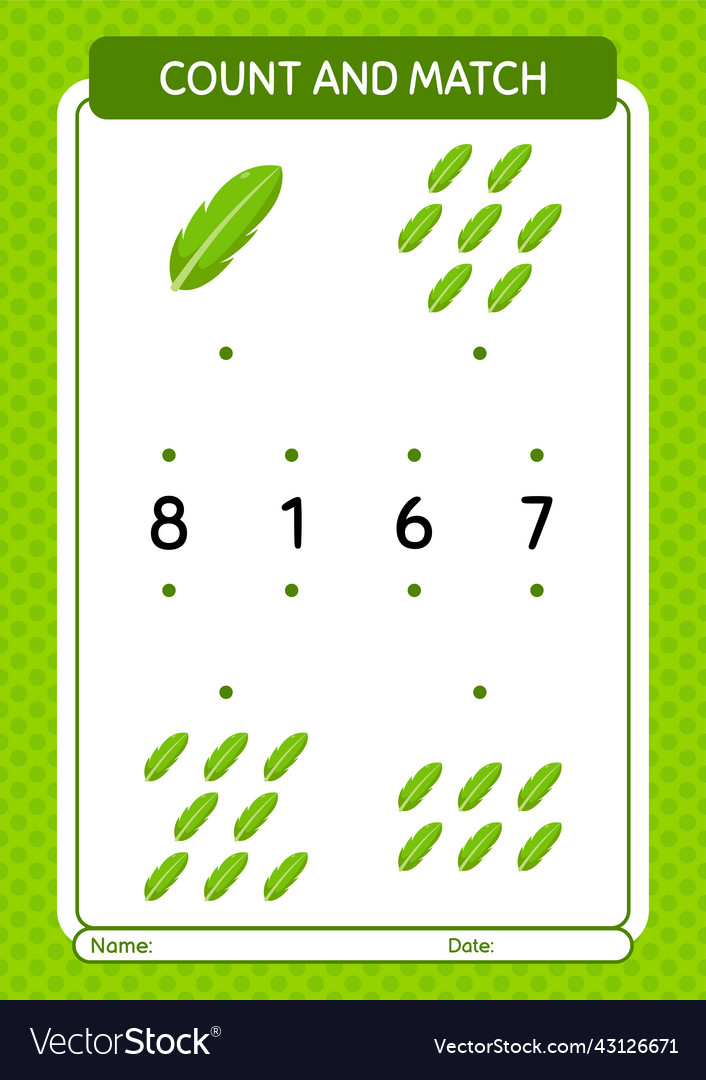 Count and match game with banana leaf worksheet Vector Image Count and match game with banana leaf worksheet