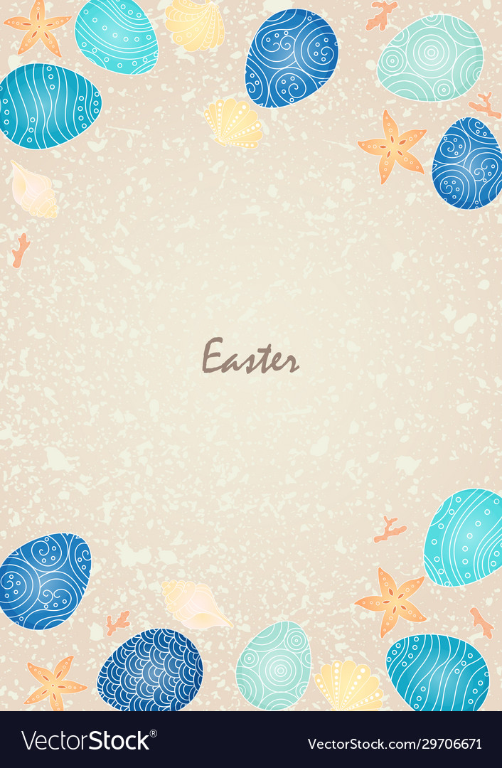 Easter egg with marine life frame on sand beach