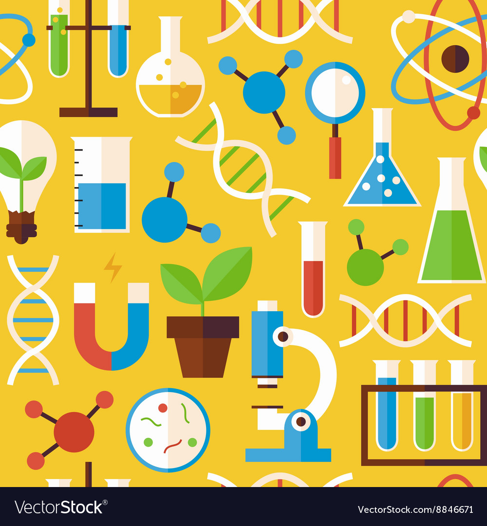 Flat seamless pattern science and research objects