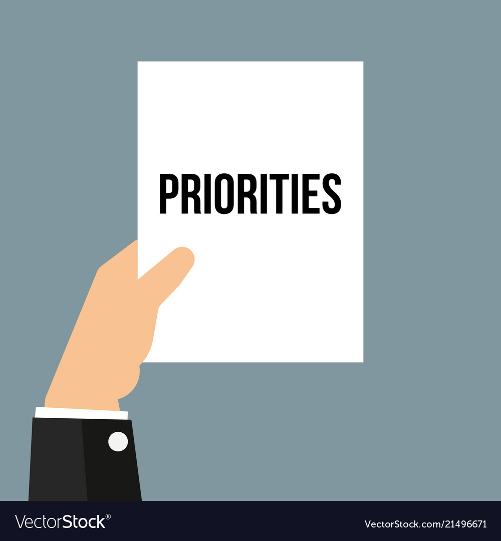 Man showing paper priorities text vector image Man showing paper priorities text