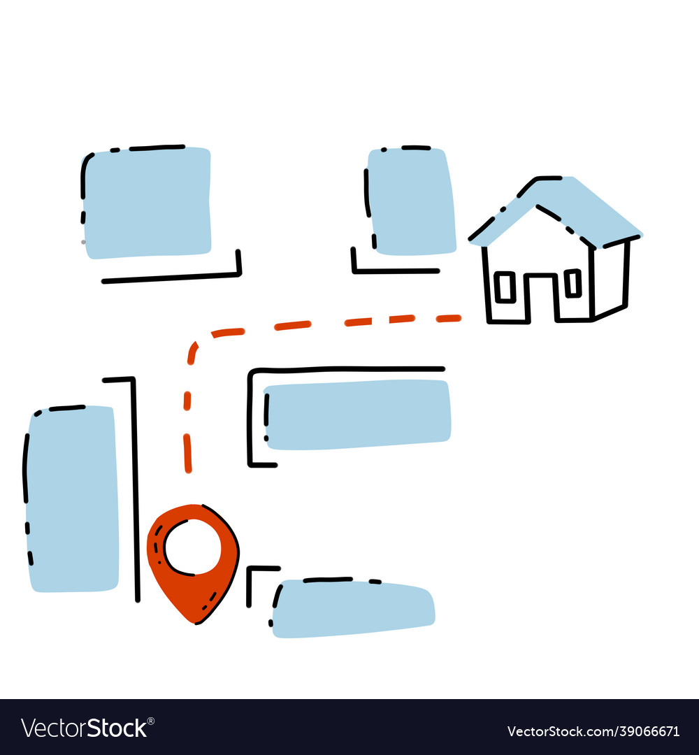 Navigation map route from point to house vector image Navigation map route from point to house